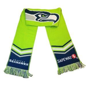 Seattle Seahawks NFL Knit Scarf Double-Sided Logo Winter Fan Gear • EUC